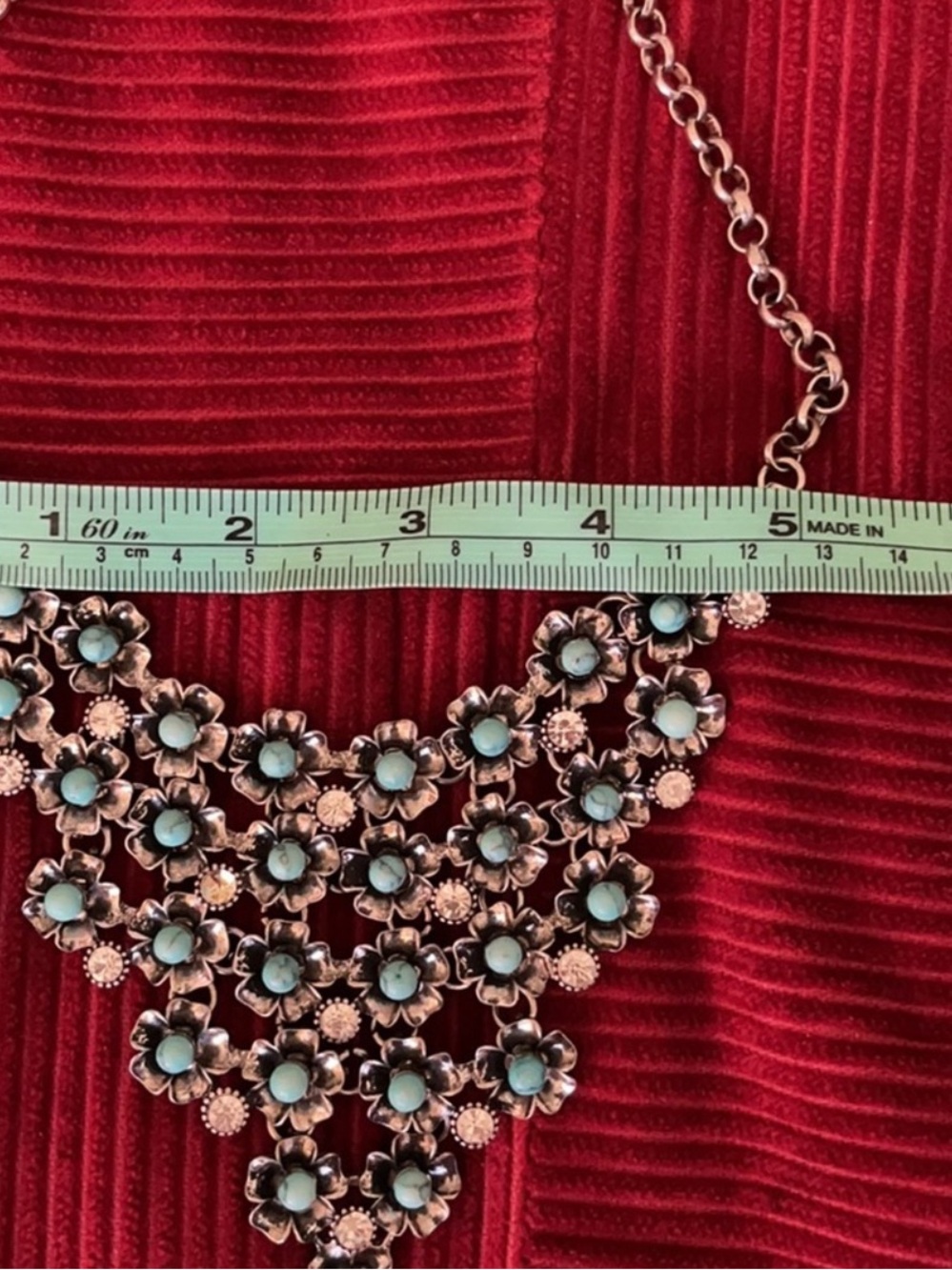 Statement Floral Bib Necklace - Turquoise and Antiqued Gold